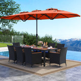 10 Piece Outdoor Patio Dining Set with 15 Feet Double-Sided Twin Umbrella