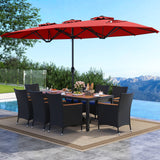 10 Piece Outdoor Patio Dining Set with 15 Feet Double-Sided Twin Umbrella