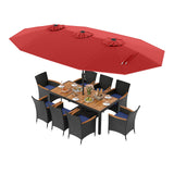 10 Piece Outdoor Patio Dining Set with 15 Feet Double-Sided Twin Umbrella