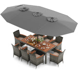 10 Pieces Patio Wicker Dining Set with 15 Feet Double-Sided Patio Umbrella