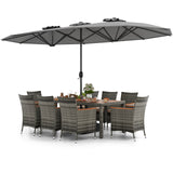 10 Pieces Patio Wicker Dining Set with 15 Feet Double-Sided Patio Umbrella