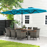 10 Pieces Patio Wicker Dining Set with 15 Feet Double-Sided Patio Umbrella