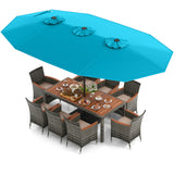 10 Pieces Patio Wicker Dining Set with 15 Feet Double-Sided Patio Umbrella