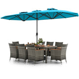 10 Pieces Patio Wicker Dining Set with 15 Feet Double-Sided Patio Umbrella
