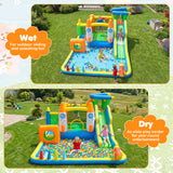 10-in-1 Inflatable Bounce House with Water Slide for Kids without Blower