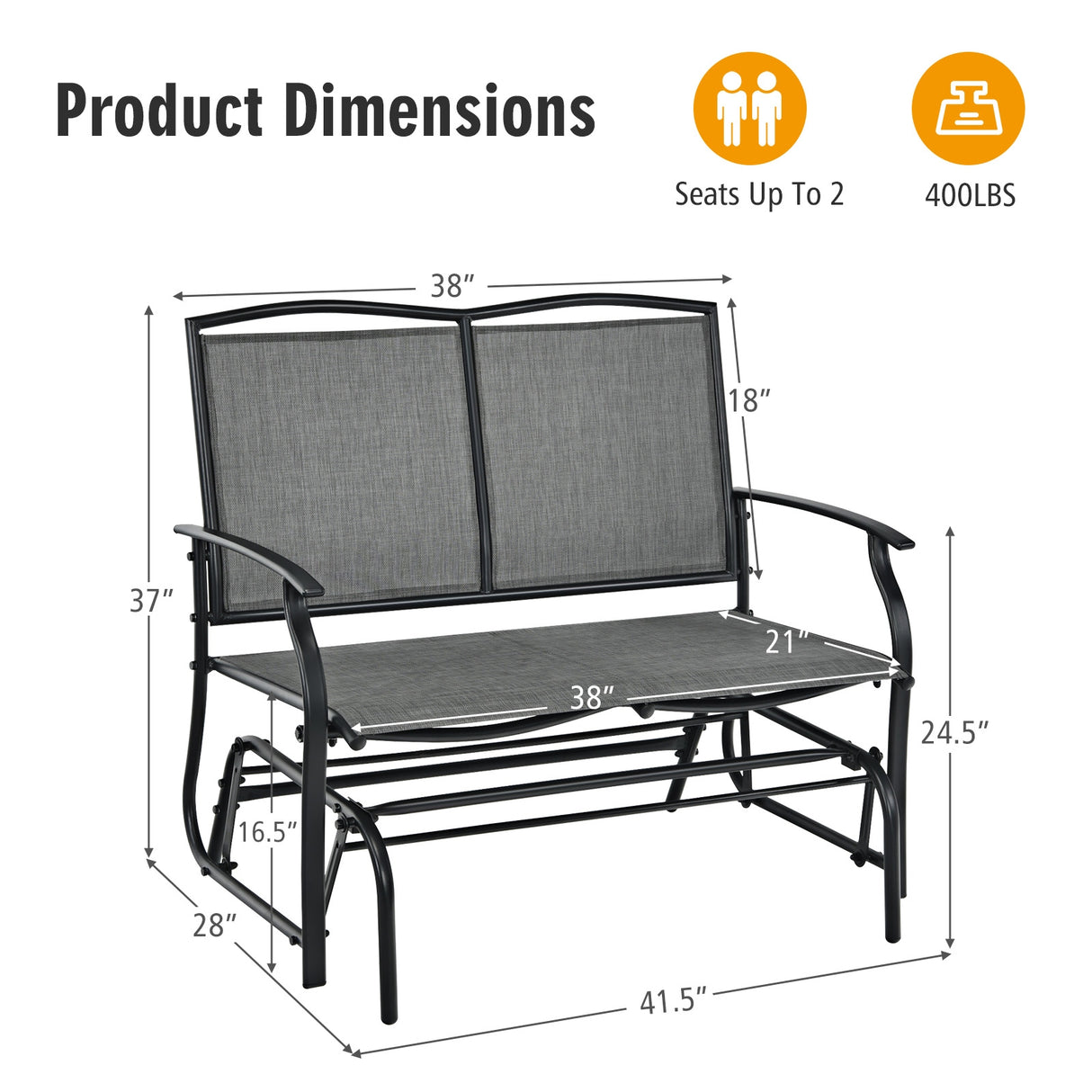 Outdoor Iron Patio Rocking Chair for Backyard and Lawn