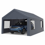 10x20 FT Portable Garage with 2 Doors & 4 Mesh Windows and PE Cover for Car-Gray