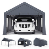 10x20 FT Portable Garage with 2 Doors & 4 Mesh Windows and PE Cover for Car-Gray