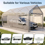 10x20 FT Portable Garage with 2 Doors & 4 Mesh Windows and PE Cover for Car-Gray
