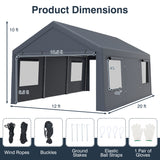10x20 FT Portable Garage with 2 Doors & 4 Mesh Windows and PE Cover for Car-Gray