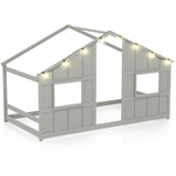 Twin Size House Bed with LED Lights Montessori Slat-free Floor Bed