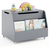 Wooden Mobile Toy Storage Organizer with Bookshelf and Lockable Wheels