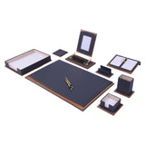 MOOG Star Leather Desk Set -Walnut Wood Combination - Green -11 PCS