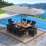11 Pieces Patio Dining Set with LED Patio Umbrella with Base and Seat Cushions (Navy)