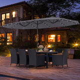 11 Pieces Patio Dining Set with LED Patio Umbrella with Base and Seat Cushions (Navy)