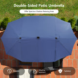 11 Pieces Patio Dining Set with LED Patio Umbrella with Base and Seat Cushions (Navy)