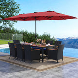 11 Pieces Patio Dining Set with LED Patio Umbrella with Base and Seat Cushions (Navy)
