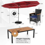 11 Pieces Patio Dining Set with LED Patio Umbrella with Base and Seat Cushions (Navy)