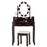 Makeup Dressing Table with Touch Switch Lighted Mirror and Cushioned Stool