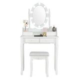Makeup Dressing Table with Touch Switch Lighted Mirror and Cushioned Stool