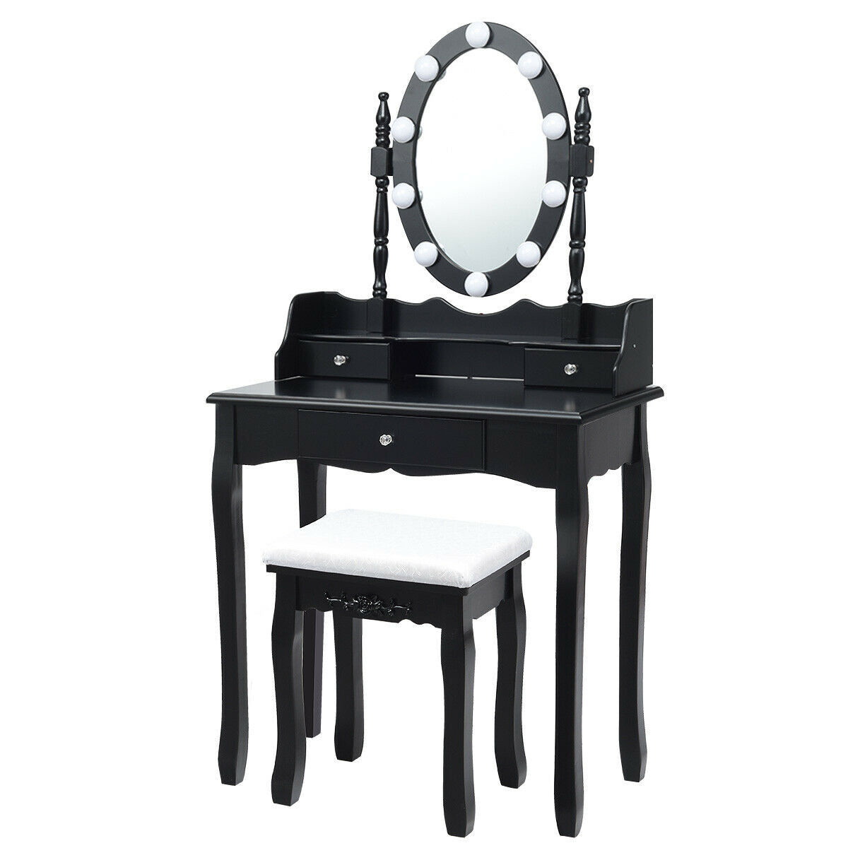 Oval Mirror Vanity Set  with 10 LED Dimmable Bulbs and 3 Drawers