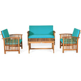4 Pieces Patio Solid Wood Furniture Set