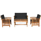 4 Pieces Patio Solid Wood Furniture Set