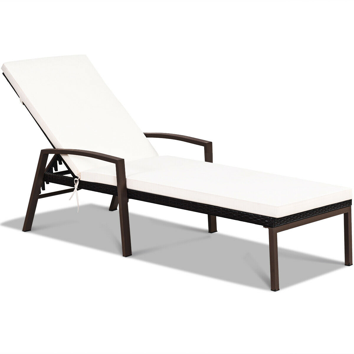 2 Pieces Patio Rattan Adjustable Back Lounge Chair with Armrest and Removable Cushions