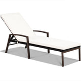 2 Pieces Patio Rattan Adjustable Back Lounge Chair with Armrest and Removable Cushions