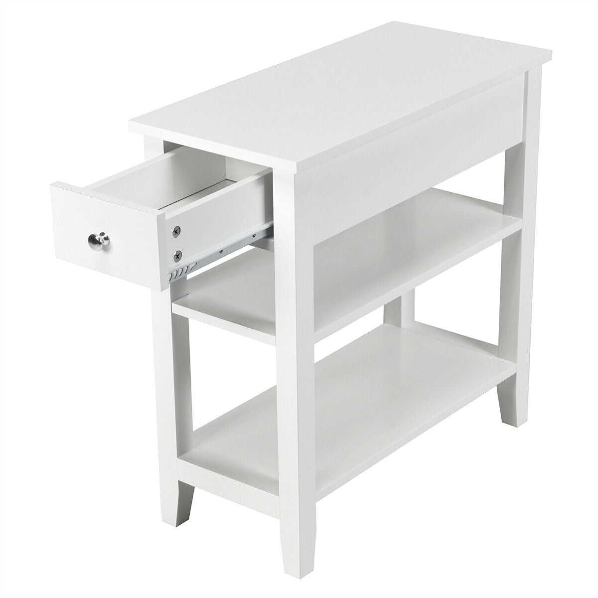 3-Tier Nightstand Bedside Table Sofa Side with Double Shelves Drawer