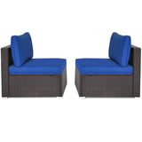 2 Pieces Patio Rattan Armless Sofa Set with 2 Cushions and 2 Pillows