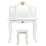 Kids Makeup Dressing Table with Tri-folding Mirror and Stool