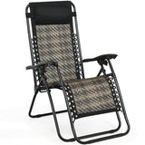 Folding Rattan Zero Gravity Lounge Chair with Removable Head Pillow