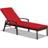 2 Pieces Patio Rattan Adjustable Back Lounge Chair with Armrest and Removable Cushions