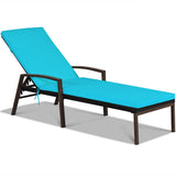 2 Pieces Patio Rattan Adjustable Back Lounge Chair with Armrest and Removable Cushions
