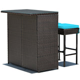 3-piece Rattan Wicker Bar Table Stools Dining Set Cushioned Chairs
