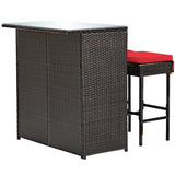 3-piece Rattan Wicker Bar Table Stools Dining Set Cushioned Chairs