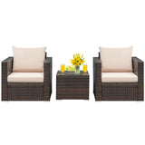 3 Pcs Patio Conversation Rattan Furniture Set with Cushion