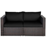 2PCS Patio Rattan Sectional Conversation Sofa Set