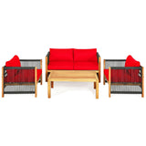 4 Pieces Acacia Wood Outdoor Patio Furniture Set with Cushions