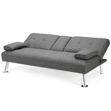 Convertible Folding Futon Sofa Bed Fabric with 2 Cup Holders