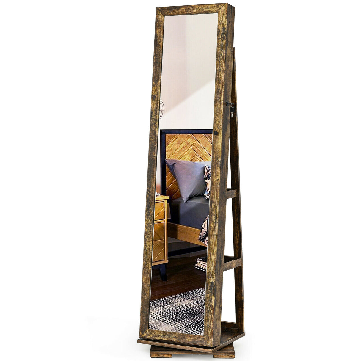 360Â° Rotatable 2-in-1 Lockable Jewelry Cabinet with Full-Length Mirror