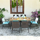 7PCS Patio Rattan Cushioned Dining Set with Umbrella Hole
