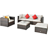 6 Pcs Patio Rattan Furniture Set with Sectional Cushion