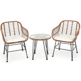 3 Pieces Patio Rattan Bistro Set with Cushion