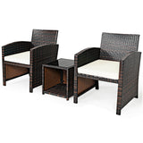 3 Pieces PE Rattan Wicker Furniture Set with Cushion Sofa Coffee Table for Garden