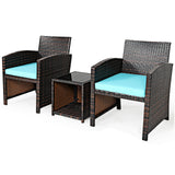 3 Pieces PE Rattan Wicker Furniture Set with Cushion Sofa Coffee Table for Garden