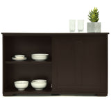 Kitchen Storage Cabinet with Wood Sliding Door-Brown