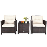 3 Pcs Patio Rattan Furniture Set Cushioned Conversation Set Coffee Table