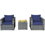 3 Pcs Patio Rattan Furniture Bistro Sofa Set with Cushioned